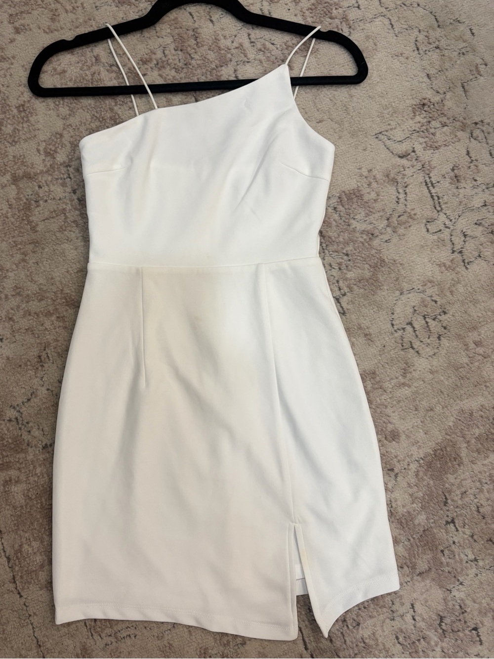 Lulu's White One-Shoulder Spaghetti Strap Sheath Dress